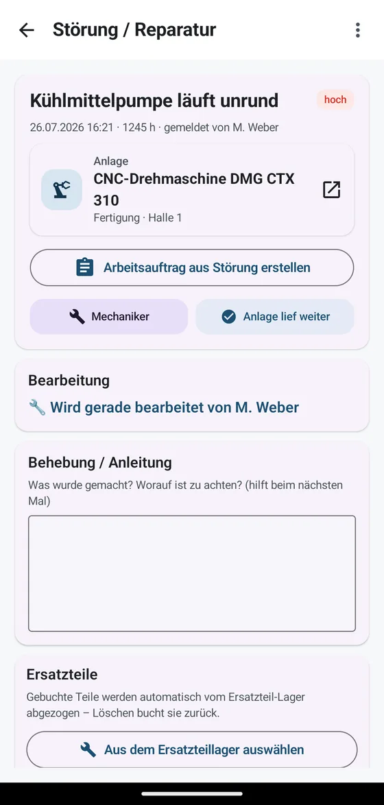 Störungsmeldung Kühlmittelpumpe